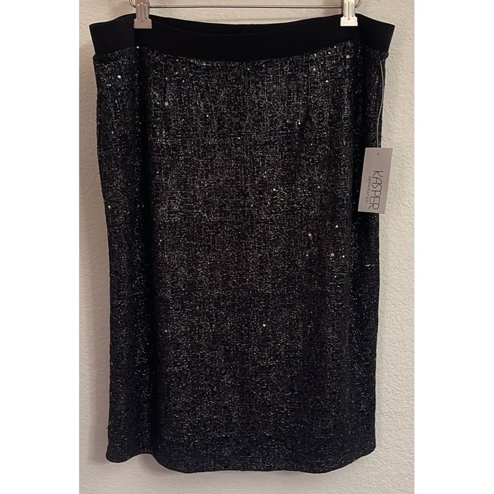 NWT Kasper Separates Skirt Medium Black Silver Sparkle‎ Career Party Cocktail